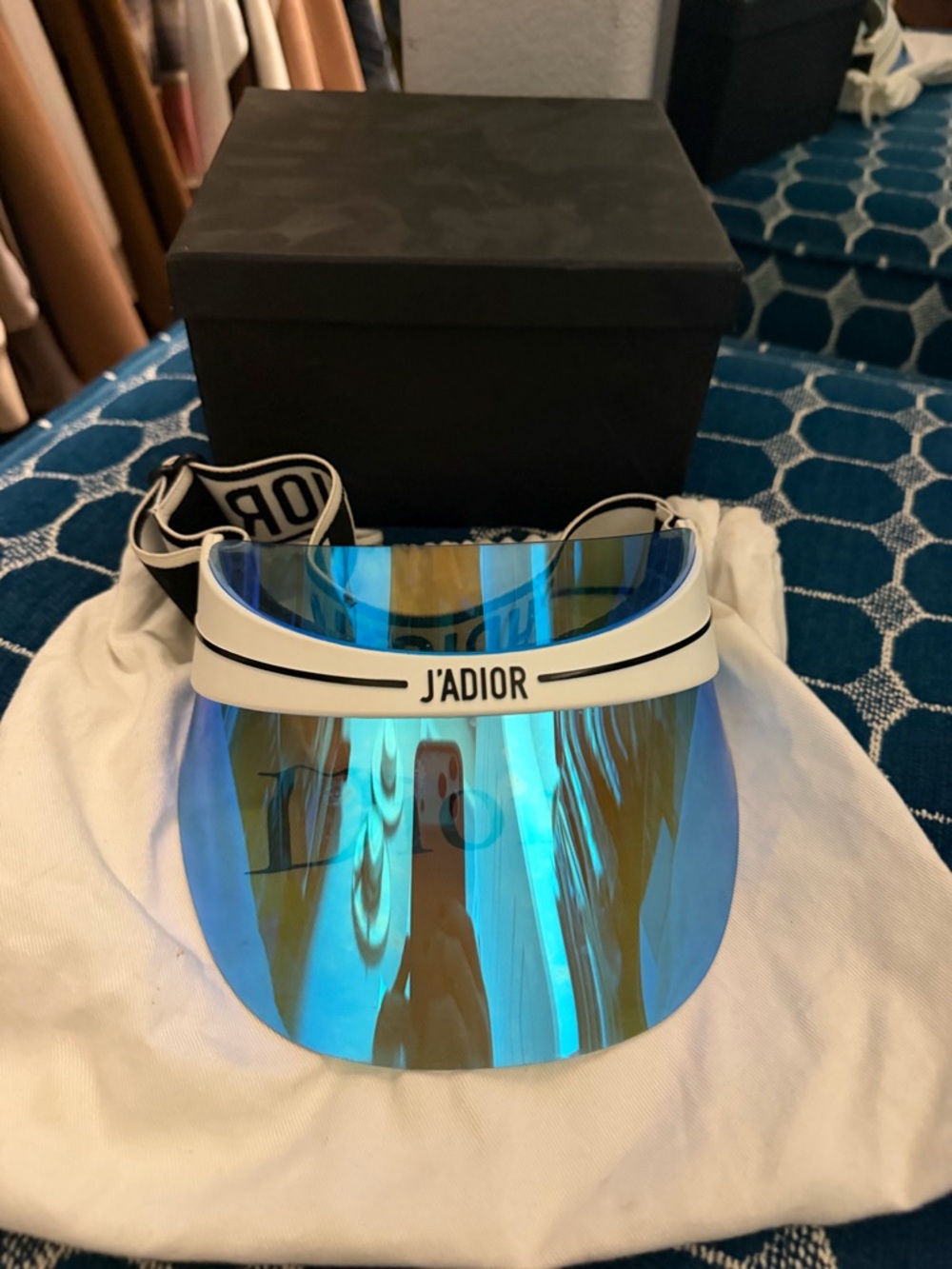 Dior Mirrored Blue Visor with White Band